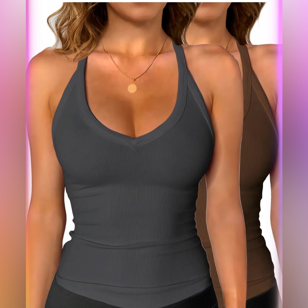Brown and Gray Solid Racerback Tank Tops